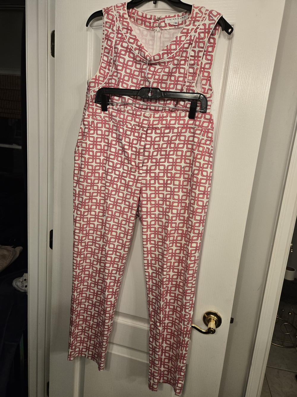 Trina Turk Pink & White Geometric Pant Set Size 10/12